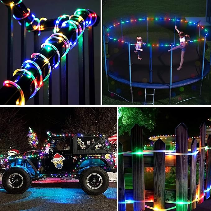 JMEXSUSS 2 Pack Christmas Lights Battery Operated Rope Lights Outdoor Waterproof Total 200LED 8 Modes Battery Powered String Lights with Remote for Car Trampoline Tree Christmas Decor (Multicolor)