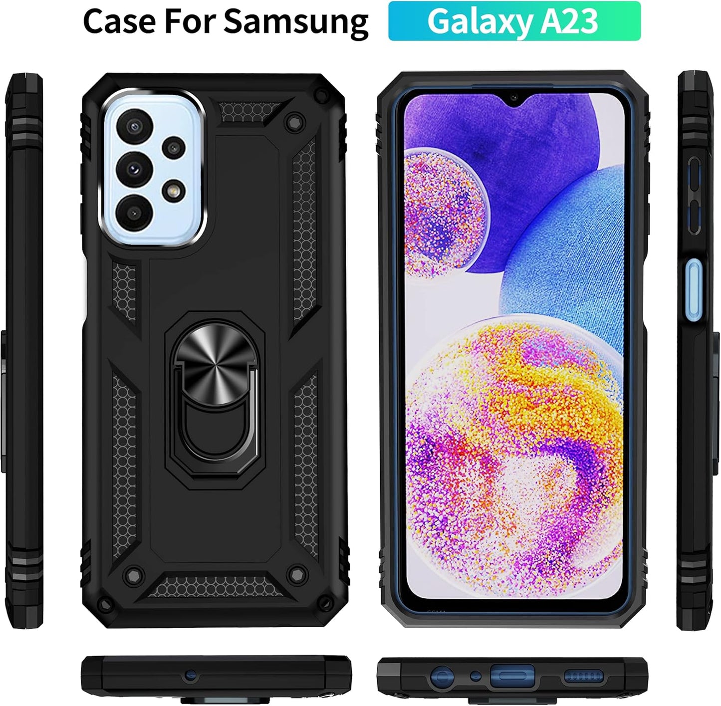Military Grade Drop Impact Samsung Galaxy A23 5G Case (Purple) - 360 Metal Rotating Ring Kickstand Heavy Duty