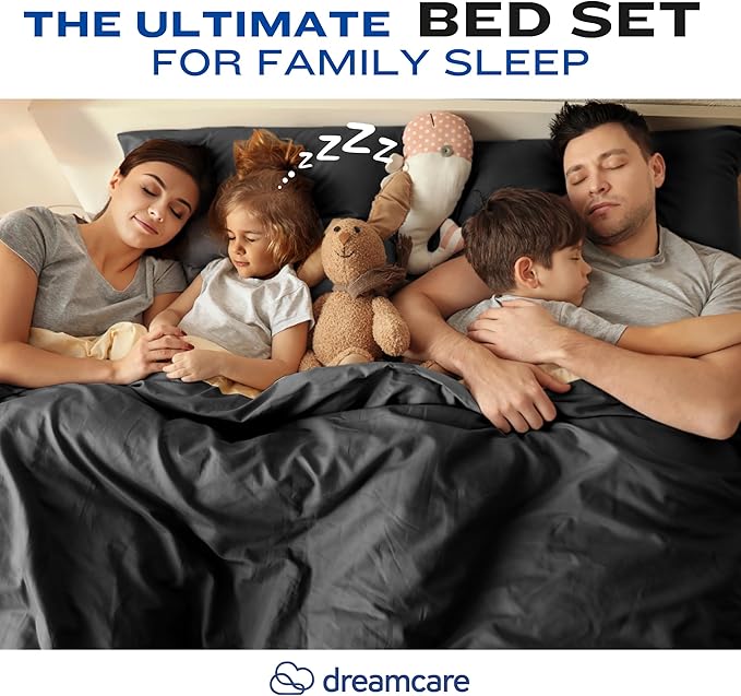 DREAMCARE Queen Size Sheets - Cooling Bed Sheets - 4pcs Set - up to 15" Deep Pocket Queen Sheet Set - Sheets Queen Size Bed - Soft & Long Lasting 100% Fine Brushed Polyester with Side Pocket - Black