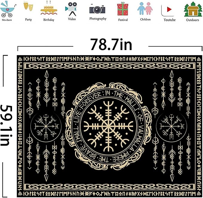 OSUNBD Nordic Vikings Tapestry Magical Runic Compass Wall Hanging Home Decor Vegvisir Runes Artwork Pagan Tapestry Art Hanging Decor Large Size 78.7”x59.1” for Bedroom Living Room Dorm