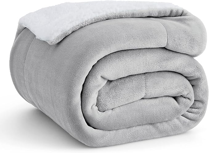 Bedsure GentleSoft Sherpa Fleece Throw Blanket Twin Size for Couch - Thick and Warm Throw for Women and Men, Soft Fuzzy Plush Twin Blanket for Winter, Light Grey, 60x80 Inches