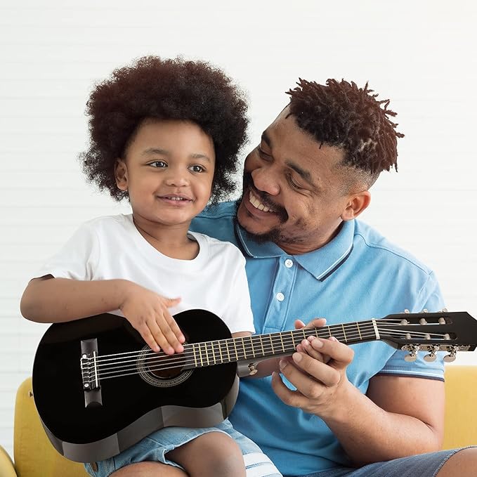 Moukey 30" Acoustic Guitar for Beginners Kids Youth 1/4 Size Dreadnought Guitarra Acustica Kit with Chord Poster, Gig Bag, Tuner, Picks, Nylon Strings, Capo, Strap - Black