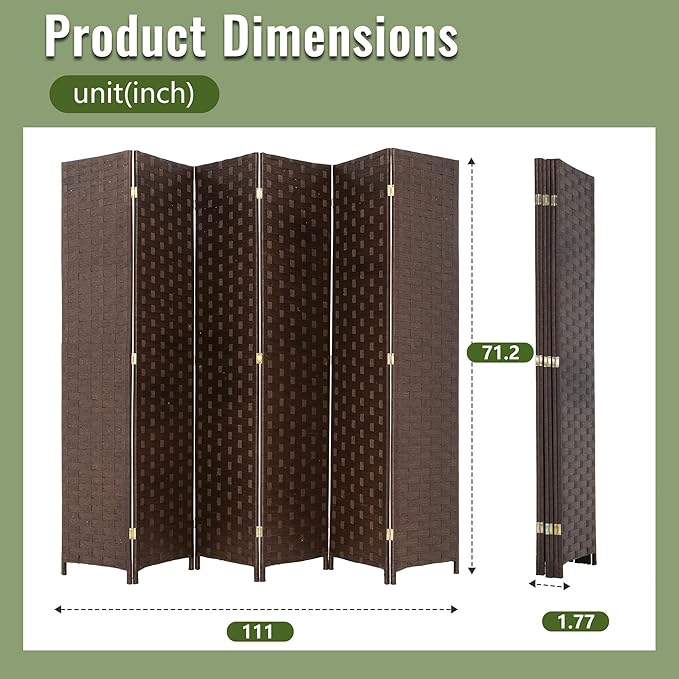 FDW Room Divider Wood Screen 6 Panel Folding Portable Partition Screens Wooden Mesh Woven Design Room Divider for Home Office (Dark Brown)