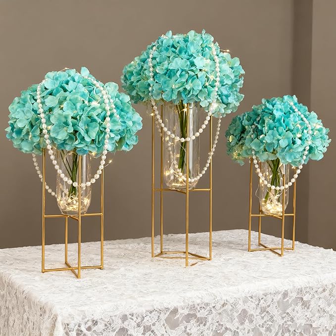 100PCS Artificial Hydrangea Flowers, Fake Flowers Silk Hydrangea Full Flowers Heads with Stems for Wedding Home Party Shop Baby Shower Decor