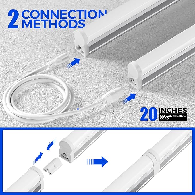 Barrina T5 LED Ceiling Light Fixtures, 2FT, 5000K (Daylight White), 1100LM, 10W, Corded Electric with Built-in ON/Off Switch, Linkable LED Shop Lights for Garage, Workshop, ETL Listed, 6 Packs