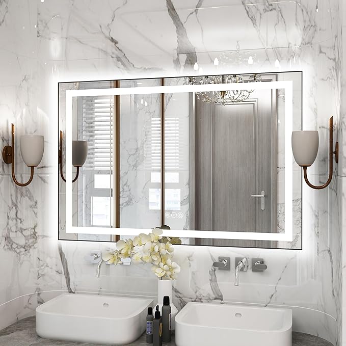 48"x 32" LED Bathroom Mirror with Black Frame, Bathroom Mirror with Lights Front and Backlit, Lighted Mirror Stepless Dimmable, Anti-Fog, Memory, LED Vanity Mirror with Lights 3 Colors