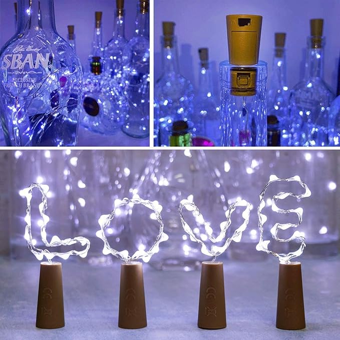 YJFWAL 24Pack 20LED Wine Bottle Lights with Cork, Cork Shape Silver Copper Wire Fairy Mini String Lights Fairy Lights Battery Operated for DIY, Party, Wedding, Christmas, Halloween Decor (Cool White)