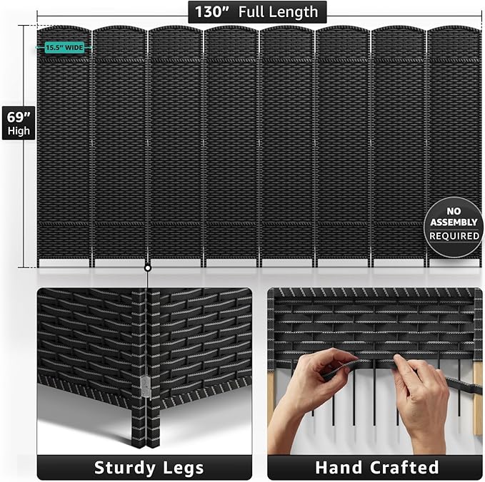 Sorbus 8 Panel Room Divider 6 ft. Tall - Privacy Screen, Extra Wide Double Hinged Panels, Mesh Hand-Woven Design, Partition Room Dividers and Folding Privacy Screens, Wall Divider for Room Separation