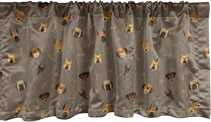 Ambesonne Dog Lover Window Valance, Repetitive Pattern of Pet Heads Paw Prints and Bones, Curtain Valance for Kitchen Bedroom Decor with Rod Pocket, 54" X 18", Taupe