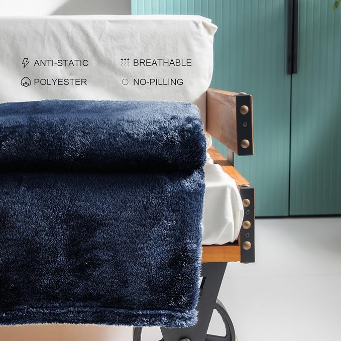 Exclusivo Mezcla Plush Fuzzy Fleece Throw Blanket Extra Large, Super Soft, Fluffy and Warm Blankets for Couch, Bed, Suitable for All Seasons (50x70 Inches, Navy Blue)