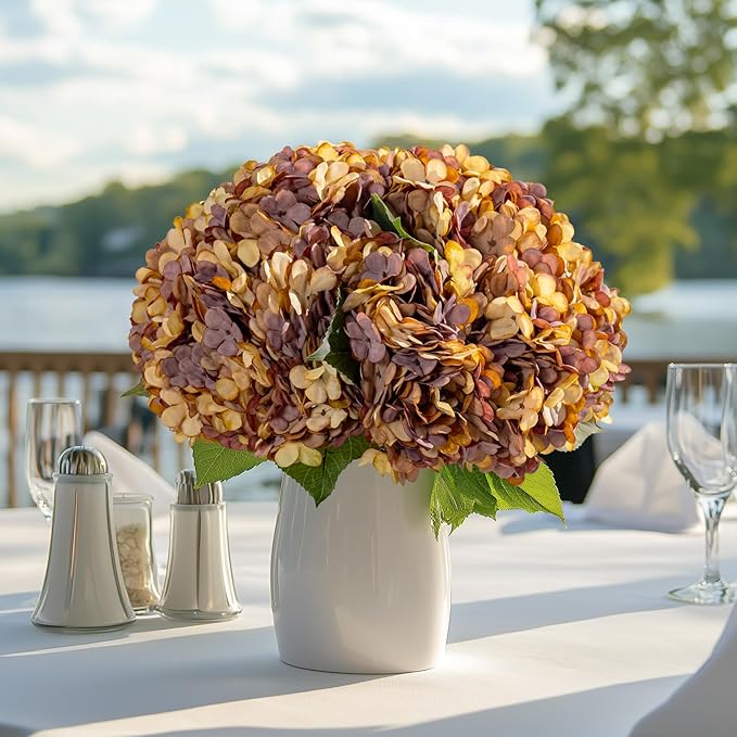10PCS Fake Hydrangea Artificial Flowers Hydrangea Bouquet for Home Wedding Bridal Bouquet Office Party Table Centerpiece DIY Floral Decor (Autumn Orange)
