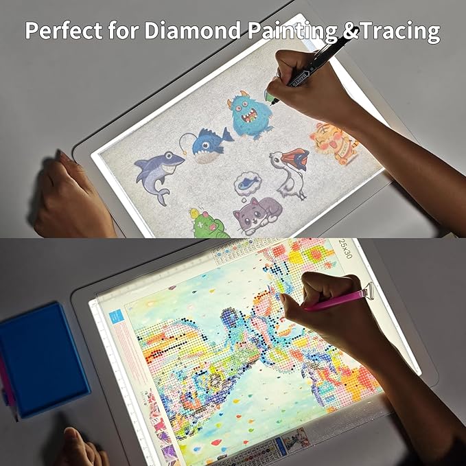 Phylosal Rechargeable A4 LED Light Pad for Diamond Painting, Ultra-Thin Magnetic Tracing Light Box for Drawing, Diamond Art Light Board with Side Button, Super Bright Light Table for Sketching (White)