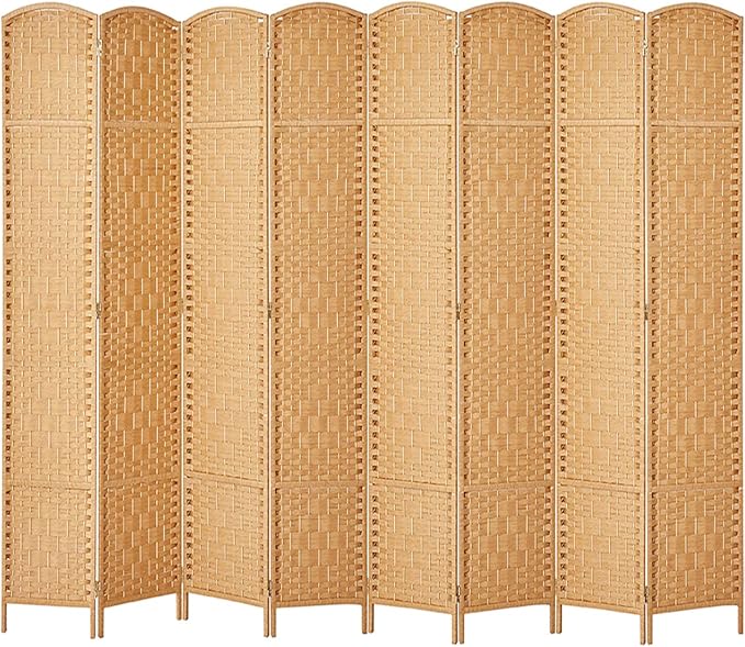 Rose Home Fashion Room Divider, 6 ft Tall Room Dividers and Folding Privacy Screens, 16in Privacy Screen 8 Panel Light Beige Space Temporary Wall Foldable Partition Separation