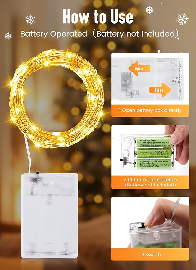 Minetom Fairy String Lights, 33Ft 100 LED Mini Battery Operated Fairy Lights Copper Wire Twinkle Lights Mason Jar Lights, Waterproof Starry Firefly Lights for Party Wedding Christmas Decor