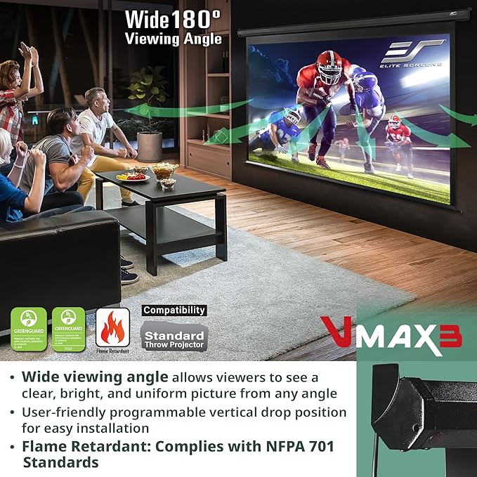 Elite Screens VMAX 3, 150-INCH 16:9, Projector Screen Retractable Motorized Drop Down Movie Gaming Entertainment, VMAX150UWH3