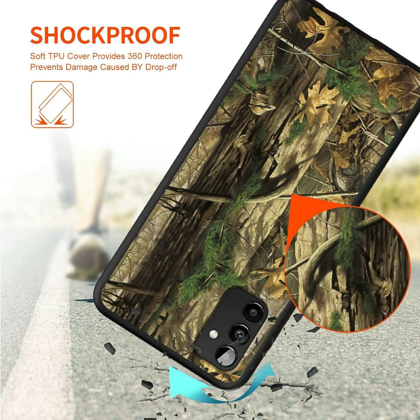 Samsung Galaxy A14 5G Case by Rossy - Slim Soft TPU Camouflage Tree Pattern, Shookproof Protection for 6.6" Phone.