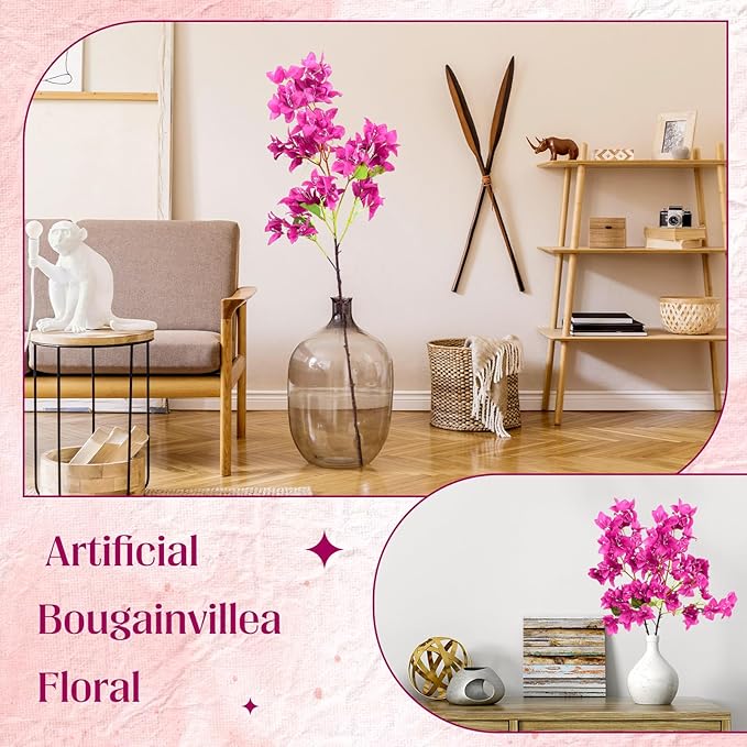 30 Pack Artificial Bougainvillea Floral 38" Silk Long Stem Bougainvillea Plants Hanging Table Centerpiece for Home Wedding Indoor Outdoor Decorations (Rose Purple)