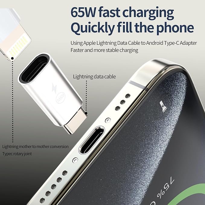 65W Lightning to USB C Adapter Fast Charger Adaptor (3pack) for iPhone 17 16 15 Pro Max Lighting Female Type C Male Port Converter Accessories for Ipad Compatible with Samsung Cable Connector