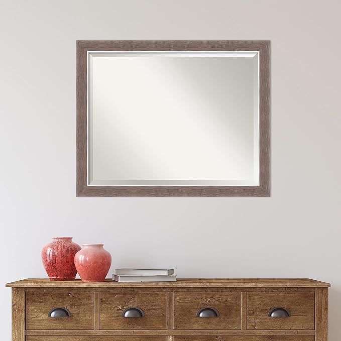 Amanti Art Brown Bathroom Mirror for Over Sink, 25x31 Noble Mocha Rectangle Vanity Mirror, Large Casual Frame, Hangs Horizonally and Vertically, Bathroom Wall Decor, Beveled Edge
