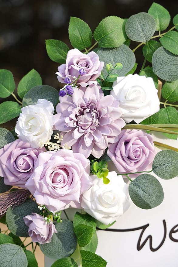 Flrunwu(Pack of 2 Artificial Flowers Decorations,Centerpieces for Wedding Reception Backdrop Decoration, Floral Decor Wall Home Entryway OutdoorDecorations (Purple)