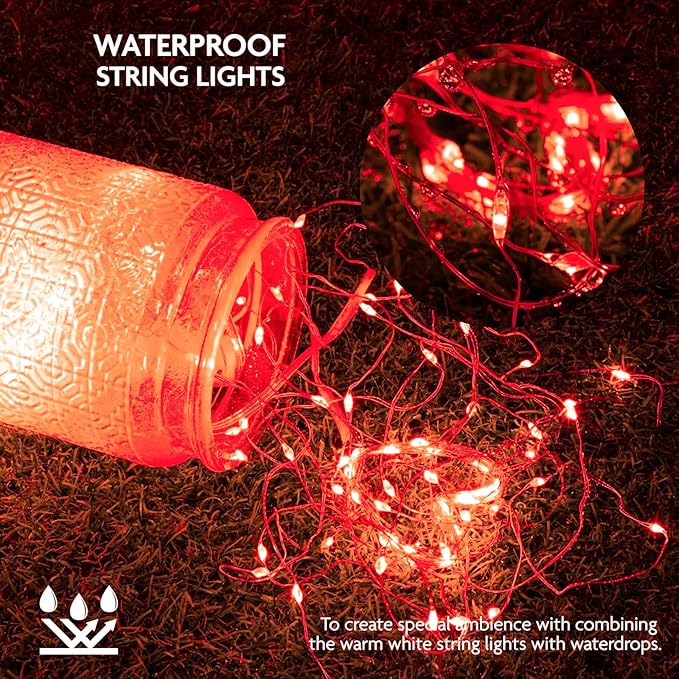 12 Pack Red Battery Operated String Lights, 7ft 20 Led Waterproof Copper Wire Firefly Starry for DIY Wedding Party Bedroom Christmas