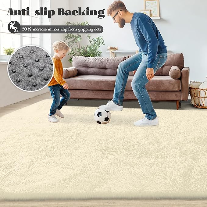 4x6 Area Rug for Living Room: Fluffy Shag Soft Washable Rugs Fuzzy Plush Indoor Carpet for Bedroom Nursery Playroom Dorm Kids Girls Boys Room (Cream White, 4'x6')
