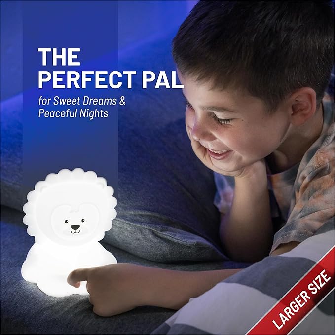 Lumipets Remote Control Silicone Night Light for Kids - Lion Design with 9 Soft Colors & Sleep Timer - Rechargeable, Battery-Operated Lamp for Bedroom | Baby Nursery, Toddler, Girls, Boys