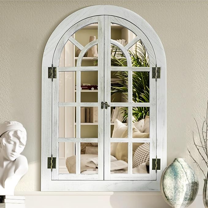 Bed Bath & Beyond Farmhouse Windowpane Arched Wall Mirror 20x30 - White