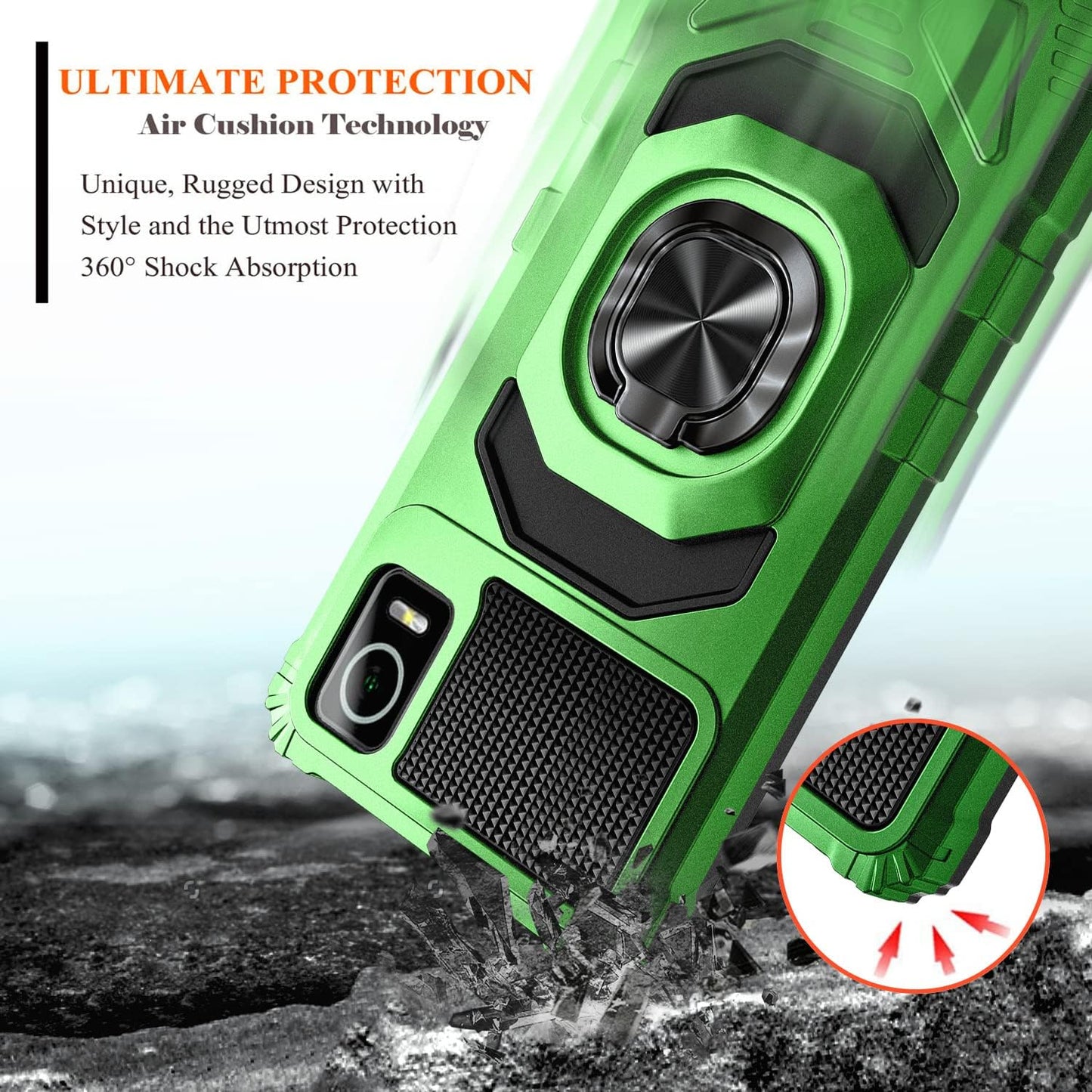 NZND Full-Body Protective Case with Tempered Glass Screen Protector for AT&T Calypso 3 (U328AA), Military-Grade,