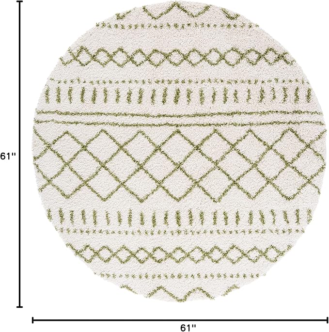 SAFAVIEH Arizona Shag Collection Area Rug - 5'1" Round, Ivory & Green, Moroccan Design, Non-Shedding & Easy Care, 1.6-inch Thick, Ideal for The Living Room, Dining, Bedroom (ASG741Y)