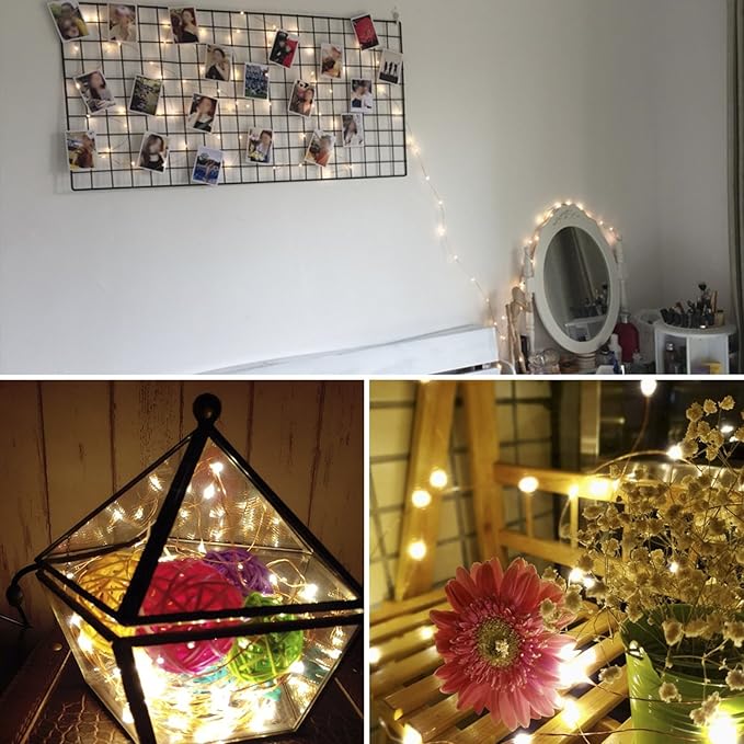 Moobibear Waterproof Fairy String Lights Plug in with 24 Keys Remote, 33ft 100LEDs Warm White Dimmable Starry Copper Wire Light for Indoor & Outdoor Wedding Birthday Valentines Day Decor