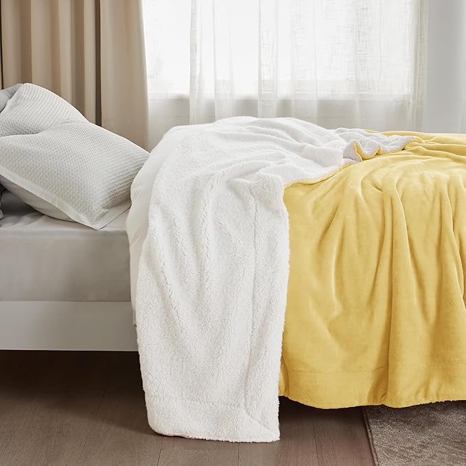 Bedsure GentleSoft Sherpa Fleece Throw Blanket Twin Size for Couch - Thick and Warm Throw for Women and Men, Soft Fuzzy Plush Twin Blanket for Winter, Yellow, 60x80 Inches