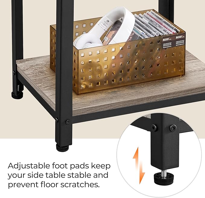 Yaheetech Tall End Table Set of 2, 18x14x29.5 inch Industrial Side Table with Strong Wooden Shelves, 2PCS Slim 3-Tier Telephone Table with Metal Frame for Living Room, Small Places - Gray