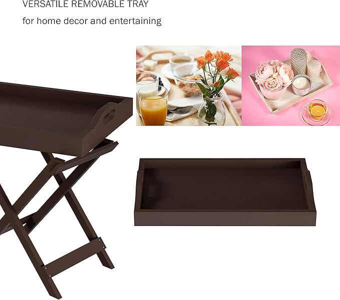 Folding TV Tray Table - Contemporary Side Table with Removable Tray Top for Food Serving, Decor, or Meals - Portable End Furniture for Living Room, Bedroom, or Home Office by Lavish Home (Brown)