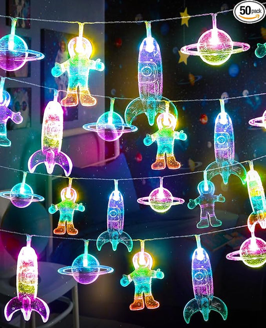 AceList Space String Lights, 50 LED Color-Changing Fairy Lights with Battery&USB Powered for Children's/Kids' Rooms, Space-Themed Party, Christmas and Bedroom Decor
