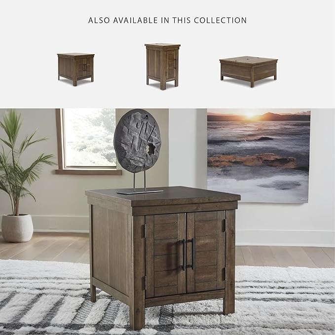 Signature Design by Ashley Moriville Rustic Farmhouse End Table with Dual Cabinet Doors, Brown