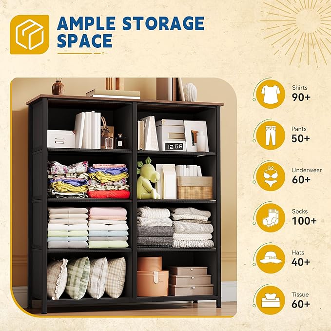 DWVO 8-Drawer Fabric Dresser, Furniture Storage Tower Cabinet, Organizer for Bedroom