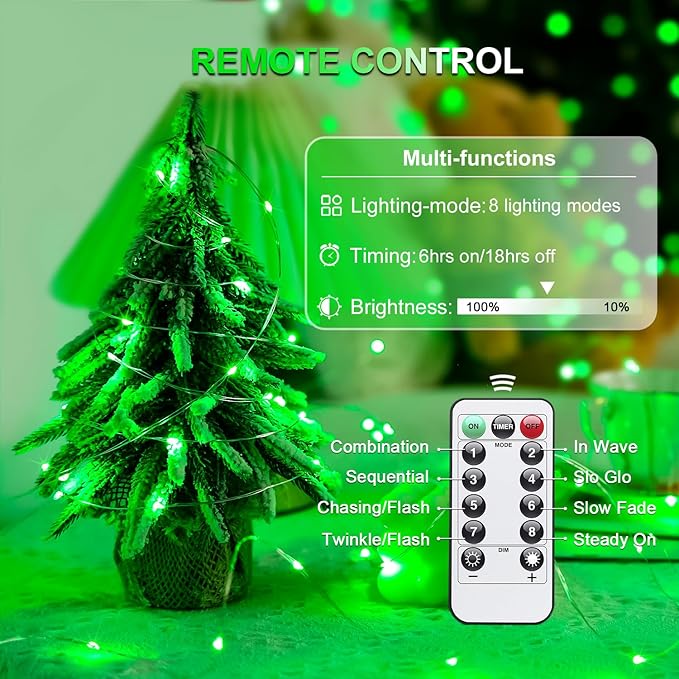 JMEXSUSS 2 Pack Green Fairy Lights Battery Operated, Total 400 LED 132ft Twinkle String Lights with Remote, 8 Modes Christmas Lights for Tree Fireplace Bedroom Indoor Outdoor Halloween Xmas Decor
