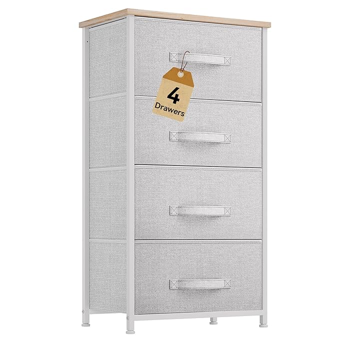 DWVO 4 Drawers Dresser, Dresser for Bedroom, Fabric Storage Tower, Chest of Drawers, Organizer Unit for Closets, Living Room