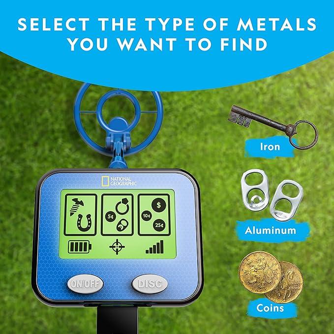 NATIONAL GEOGRAPHIC Metal Detector for Kids - 7.4" Waterproof Metal Detector Coil, Lightweight Gold Detector with Pinpoint Function & LCD Display, Beach Metal Detector (Amazon Exclusive)
