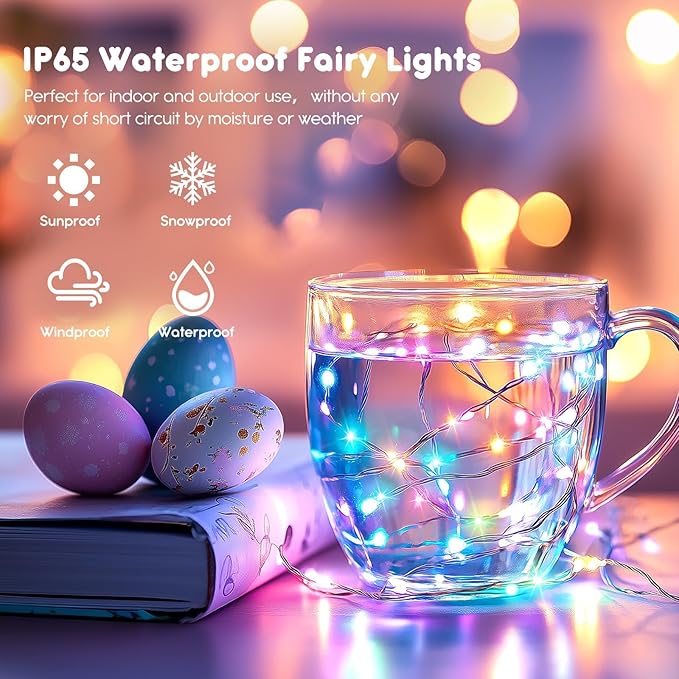 Brightown 12 Pack Easter Day Pastel LED Fairy Lights Battery Operated - Waterproof Silver Wire 7 ft 20 LED Firefly Lights for Easter Day Decor DIY Craft Party Bedroom