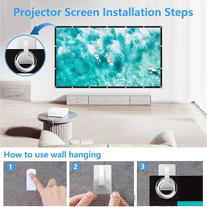 120-inch Projection Screen, 16:9 Foldable and Washable Portable 4K Movie Screen, Anti-Wrinkle, Easy-to-Install Outdoor Projection Screen, Suitable for Office, Home Theater, Outdoor and Indoor use.