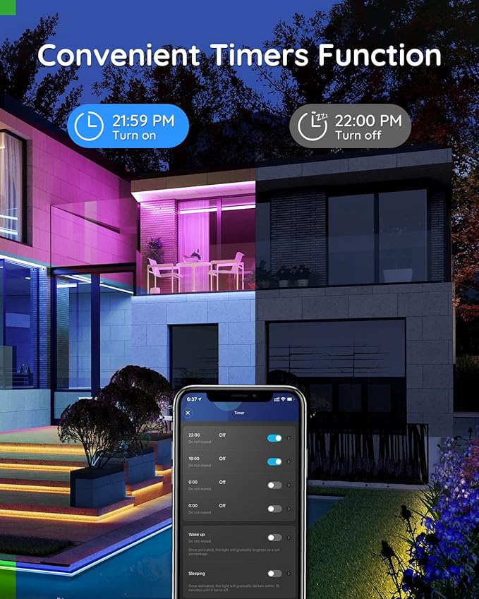 Govee Outdoor LED Strip Lights, 65.6ft Smart Led Strip Lights Work with Alexa and Google Assistant, App Control, IP65 Waterproof, RGBIC Outdoor Lights for Patio, Eave, Patio Decorations