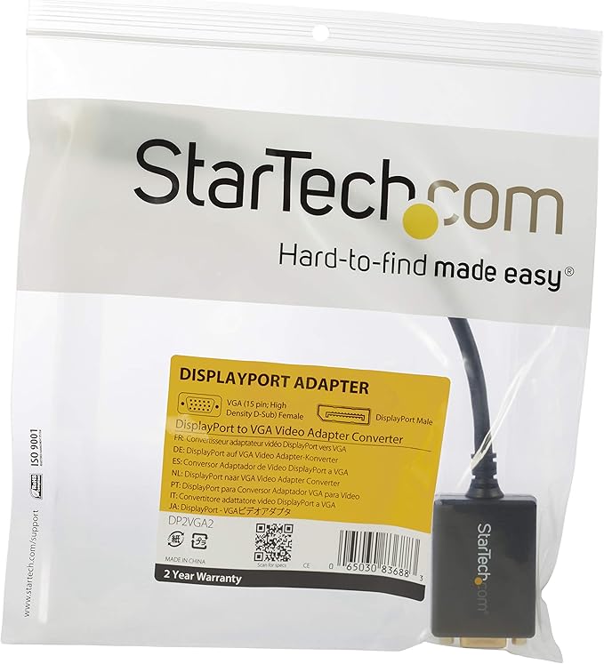 StarTech.com DisplayPort To VGA Video Adapter Converter - Active - 1080p - DP to VGA Converter (DP2VGA2) Black