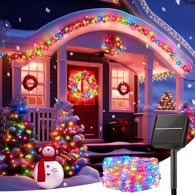 Minetom Solar String Lights for Outside, 33Ft 100 LED Outdoor Solar Fairy Lights, 8 Modes Balcony Lights for Tree Patio Christmas Party Wedding Decor (Multicolor)