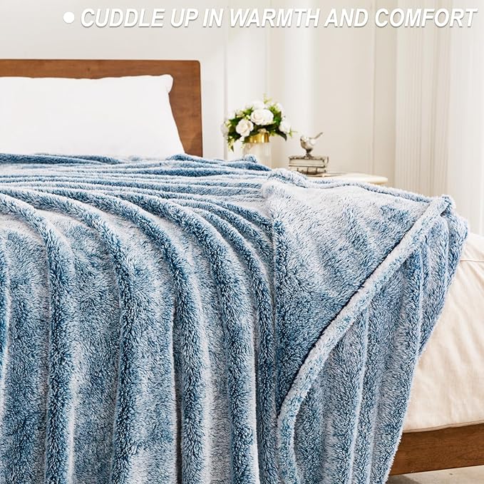 Exclusivo Mezcla Plush Fuzzy Fleece Bed Blanket Queen Size, Super Soft, Fluffy and Warm Blankets Suitable for All Seasons (Mixed Teal, 90x90 Inches)