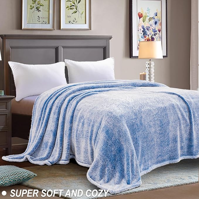 Exclusivo Mezcla Plush Fuzzy Fleece Throw Blanket Extra Large, Super Soft, Fluffy and Warm Blankets for Couch, Bed, Suitable for All Seasons (50x70 Inches, Mixed Cobalt Blue)