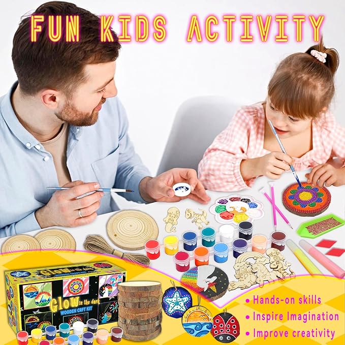 Wakestar Kids Wood Painting Kit-Glow in The Dark-Easter Basket Stuffers-Arts & Crafts Gifts for Boys Girls Ages 6-12,Creative Party Crafts Activity for Birthday Christmas