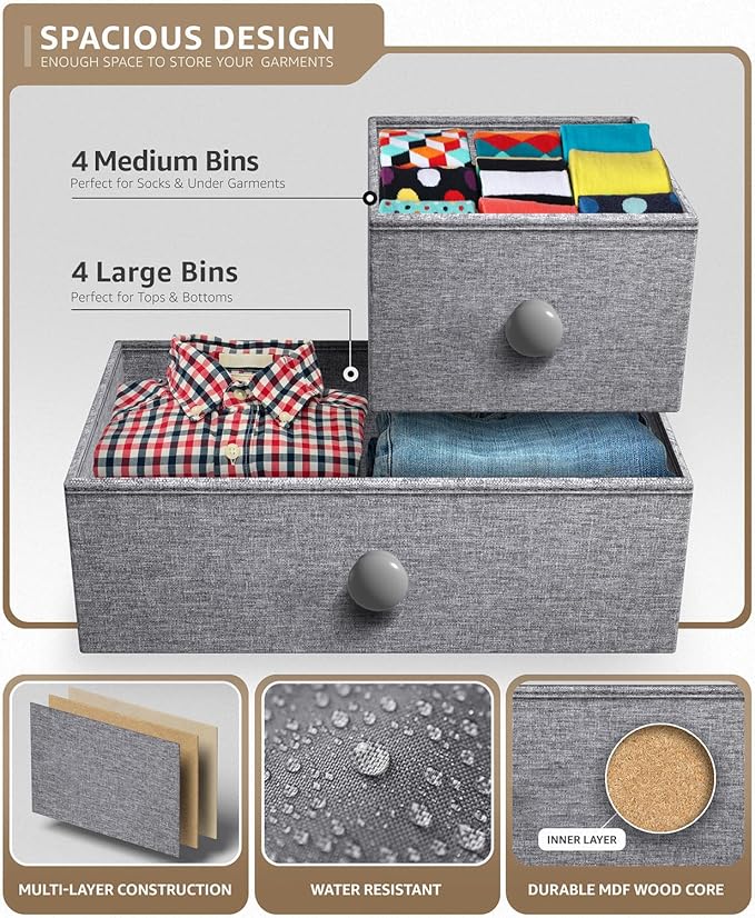 Sorbus Dresser with 8 Drawers - Chest Clothing Organizer Unit with Steel Frame Wood Top Knob Handle Easy Pull Fabric Bins - Large Storage Furniture for Bedroom, Hallway, Living Room, Nursery & Closet