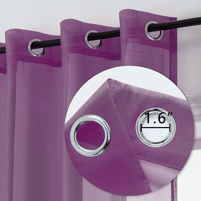 DUALIFE Purple Curtains 72 Inch Length for Girls Bedroom Set of 2 Panels Grommet Window Semi Voile Drapes Purple Sheer Curtains for Living Room Kids Decor Dark Royal Purple 52x72 Long